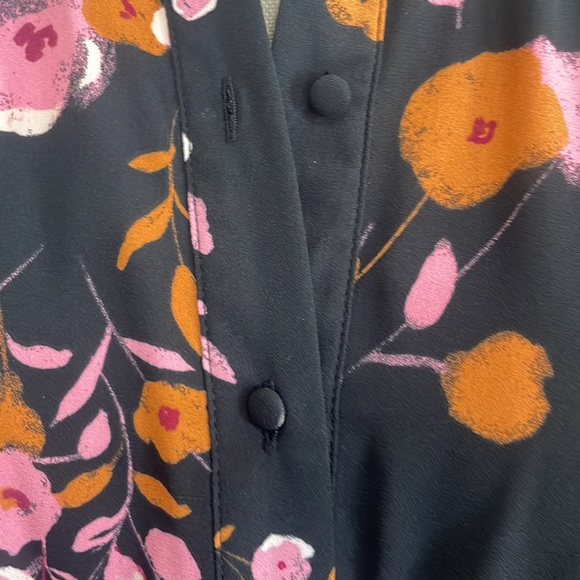 Nanette Lepore dress floral tiered button down Tie waist black pink size 10 - Picture 10 of 15